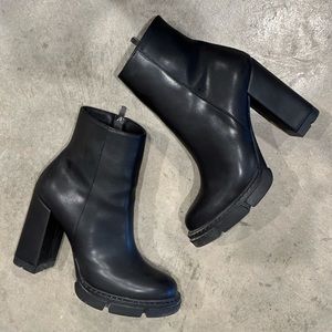 Faux Leather Chunky Heeled Ankle Boots